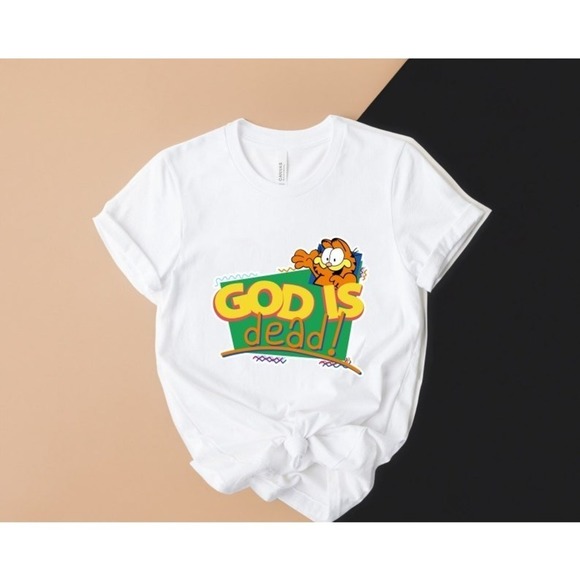 God Is Dead Shirt Garfield Funny Shirt Garfield Retro Shirt - Picture 1 of 4